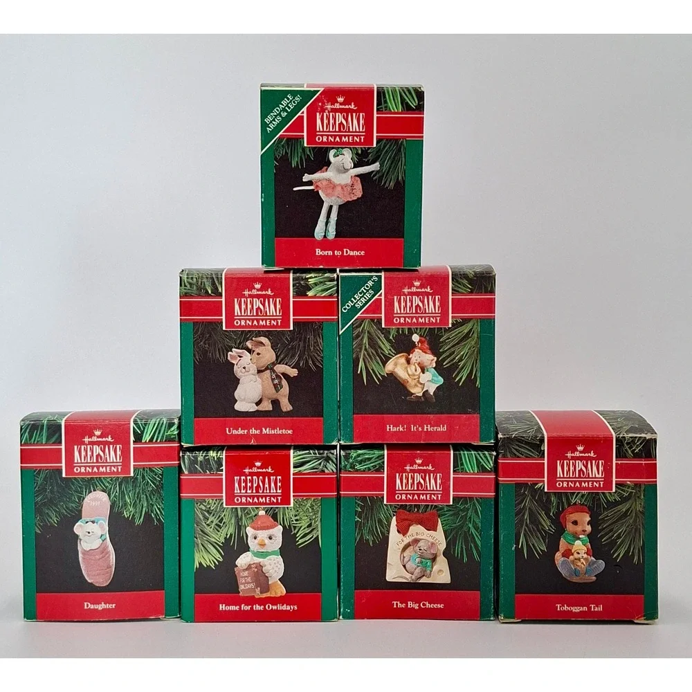 Lot of 7 Vintage Hallmark Keepsake Christmas Ornaments 1990-1992 w/ Boxes